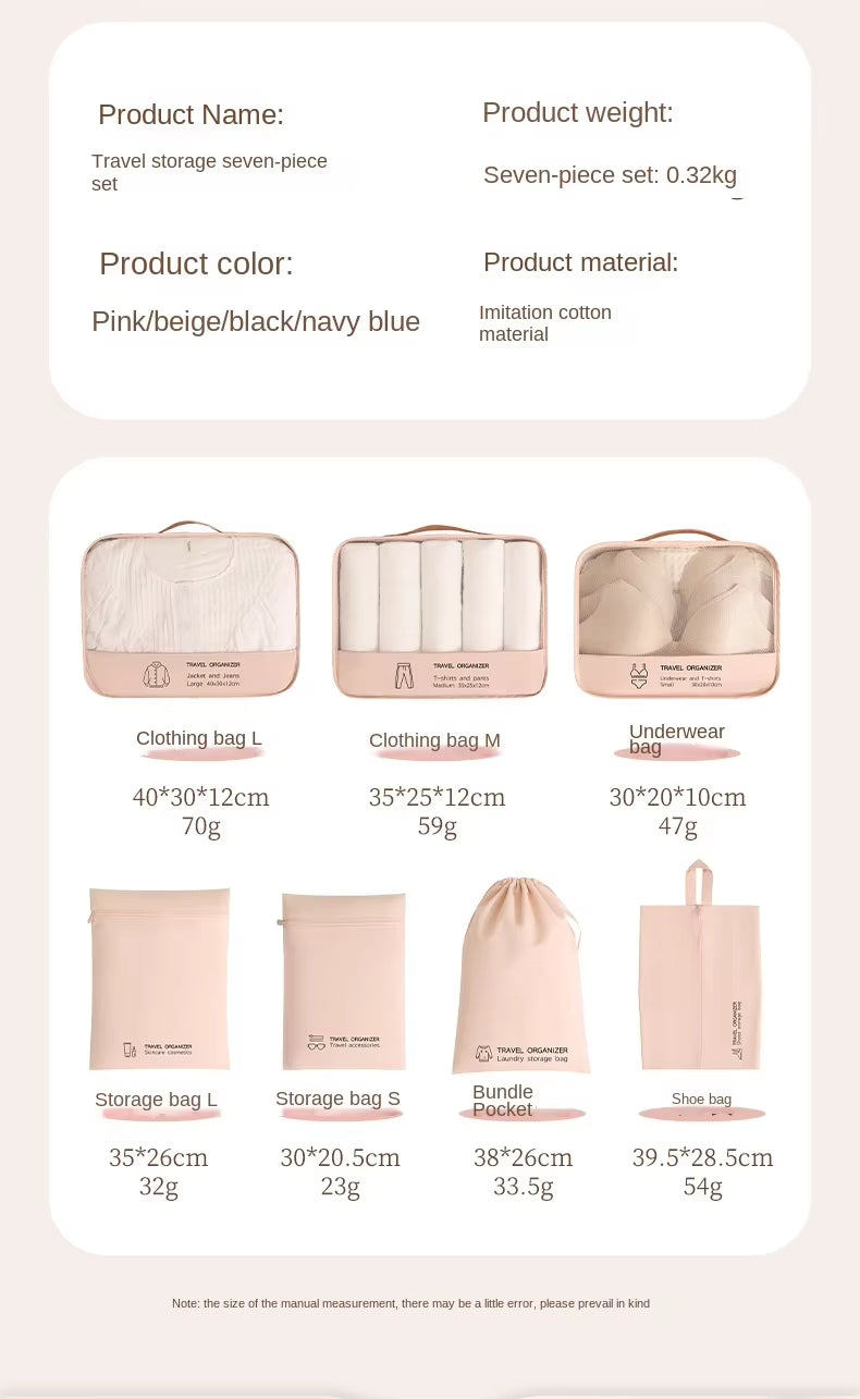 7pcs Compression Packing Cubes Zipper Luggage Organizer